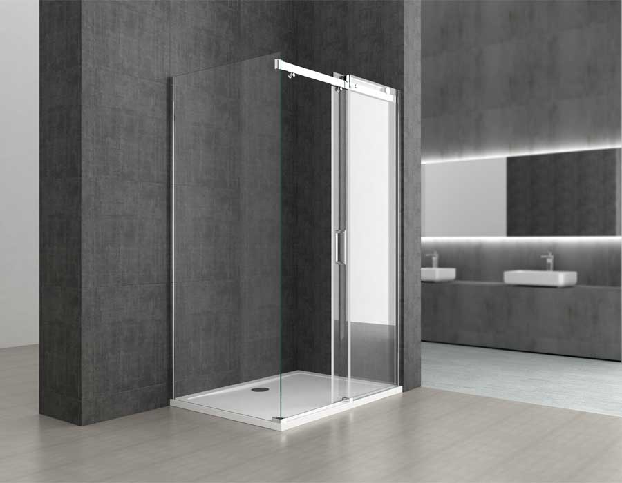 Durovin Bathrooms | Frameless Shower Cubicle with Shower Tray Sliding Glass Corner Walk Image Two